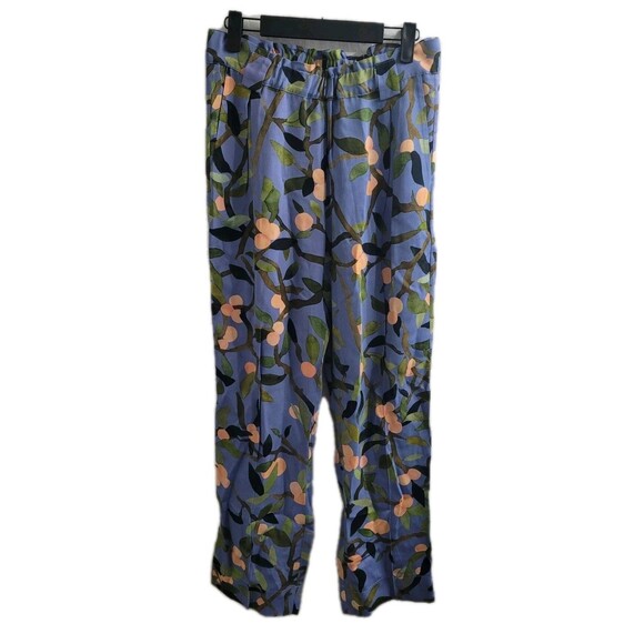 Stine Goya Vinnie Pants Sz S Blue Peach Tree Print Straight Leg Viscose Trousers